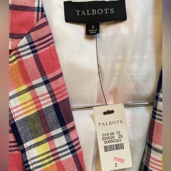 Talbots Linen Blend Plaid Blazer - Picture 4 of 5